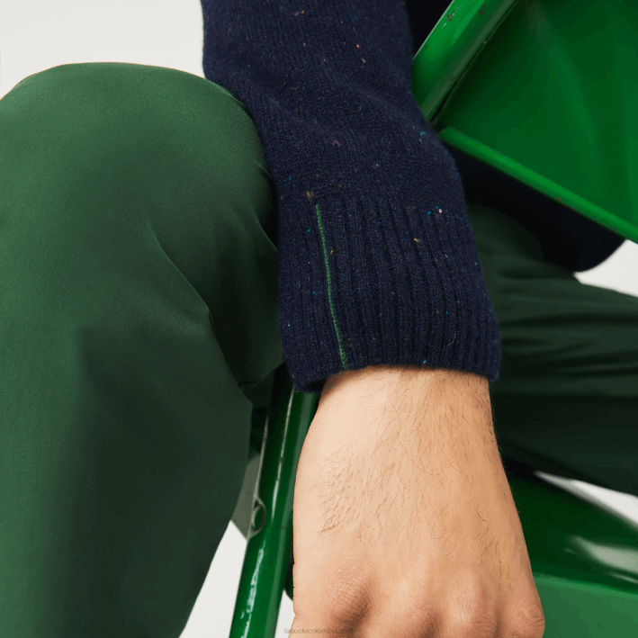 hombres Lacoste 6F241507 azul marino 7cg suéter de corte regular en jersey de lana con estampado jaspeado