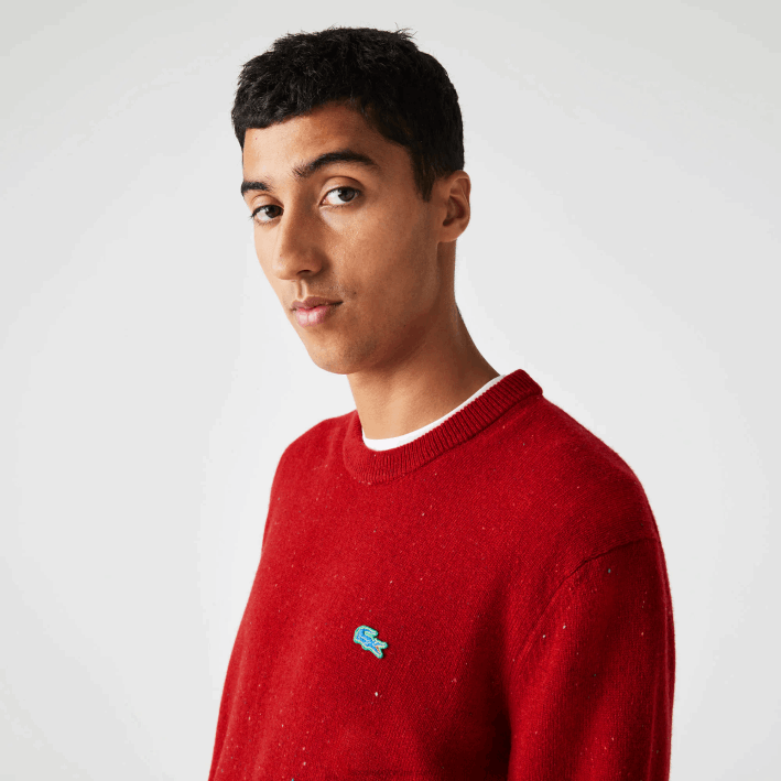 hombres Lacoste 6F241509 rojo 7cq suéter de corte regular en jersey de lana con estampado jaspeado hombres Lacoste 6F241509 rojo 7cq suéter de corte regular en jersey de lana con estampado jaspeado