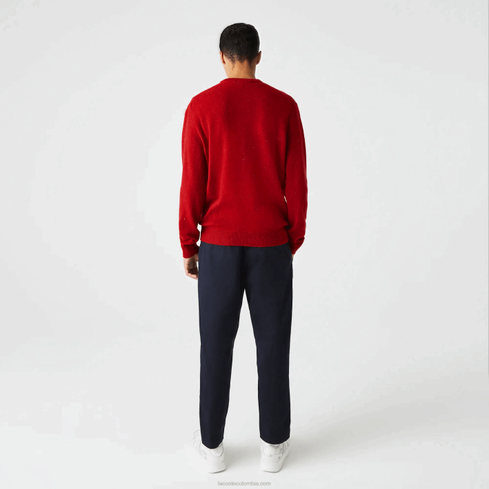 hombres Lacoste 6F241509 rojo 7cq suéter de corte regular en jersey de lana con estampado jaspeado