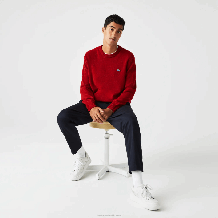 hombres Lacoste 6F241509 rojo 7cq suéter de corte regular en jersey de lana con estampado jaspeado