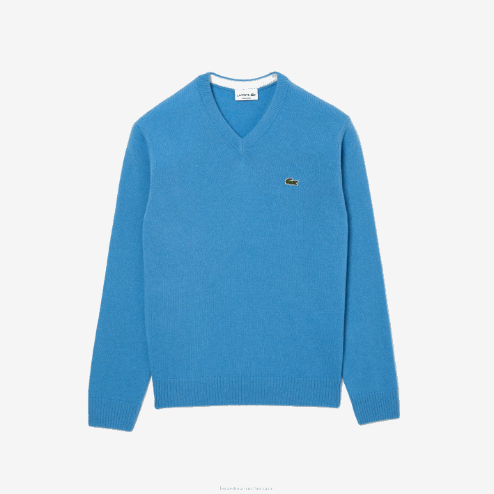 hombres Lacoste 6F241553 azul 4xa jersey de lana con cuello de pico