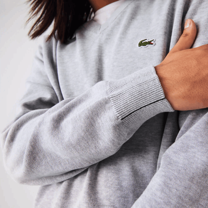 hombres Lacoste 6F241568 lomo gris cca jersey de algodón orgánico con cuello de pico