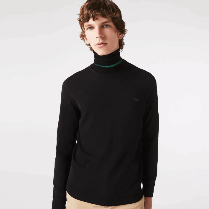 hombres Lacoste 6F241591 negro 031 suéter de lana merino con cuello alto hombres Lacoste 6F241591 negro 031 suéter de lana merino con cuello alto