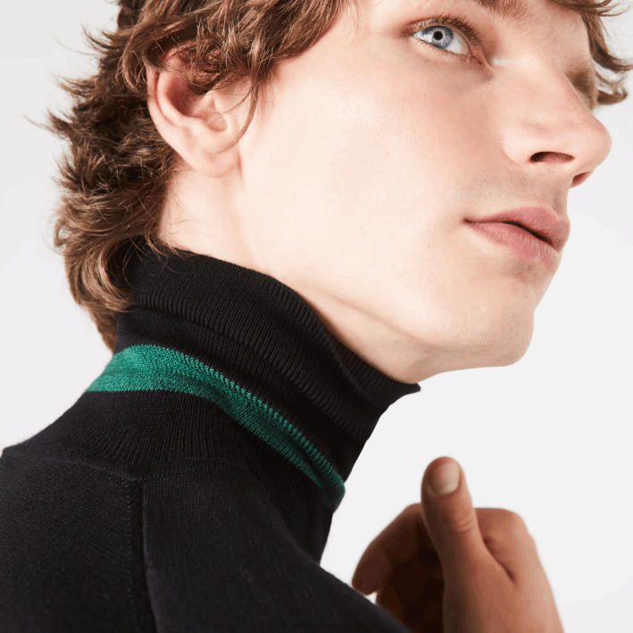 hombres Lacoste 6F241591 negro 031 suéter de lana merino con cuello alto