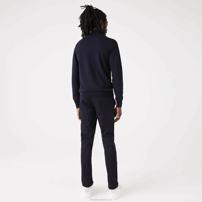 hombres Lacoste 6F241592 azul marino 166 suéter de lana merino con cuello alto
