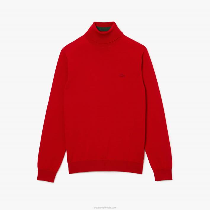 hombres Lacoste 6F241593 rojo 240 suéter de lana merino con cuello alto