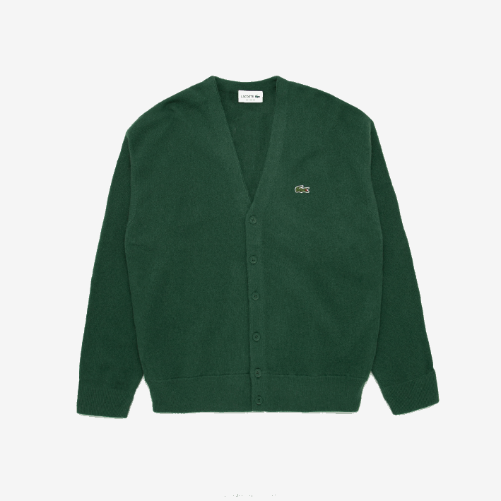hombres Lacoste 6F241606 verde 132 cárdigan de lana con botones tono sobre tono hombres Lacoste 6F241606 verde 132 cárdigan de lana con botones tono sobre tono