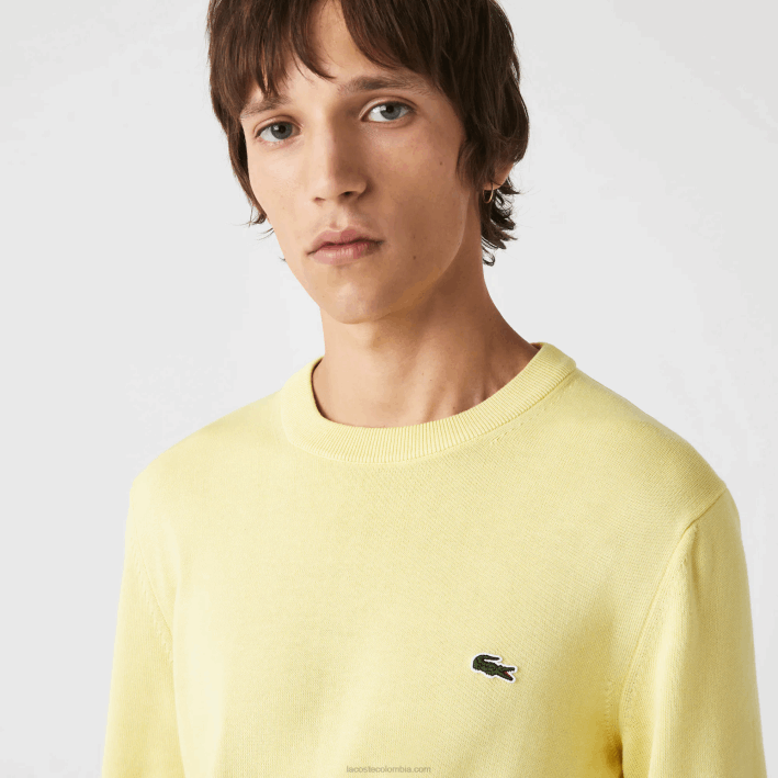 hombres Lacoste 6F241617 amarillo 107 jersey de algodón orgánico con cuello redondo
