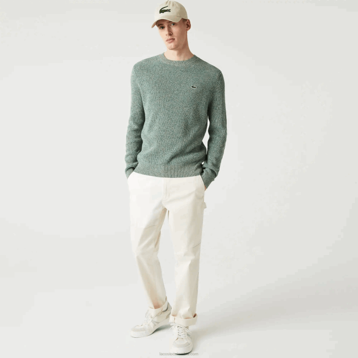 hombres Lacoste 6F241621 blanco verde beige ayq jersey de punto jaspeado con cuello redondo hombres Lacoste 6F241621 blanco verde beige ayq jersey de punto jaspeado con cuello redondo