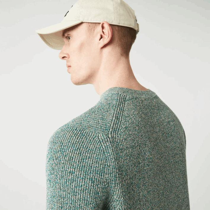 hombres Lacoste 6F241621 blanco verde beige ayq jersey de punto jaspeado con cuello redondo