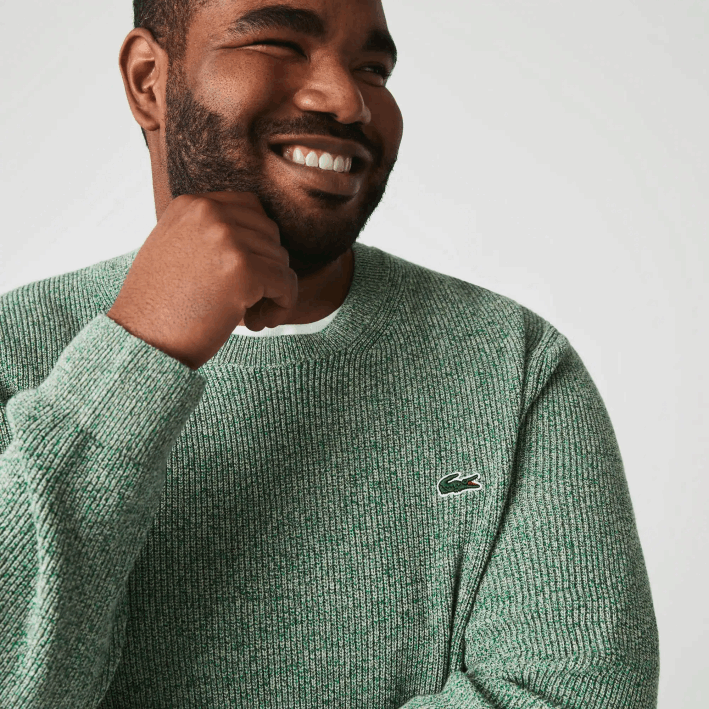 hombres Lacoste 6F241621 blanco verde beige ayq jersey de punto jaspeado con cuello redondo