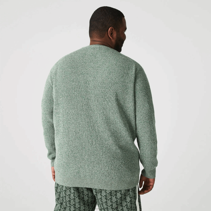 hombres Lacoste 6F241621 blanco verde beige ayq jersey de punto jaspeado con cuello redondo