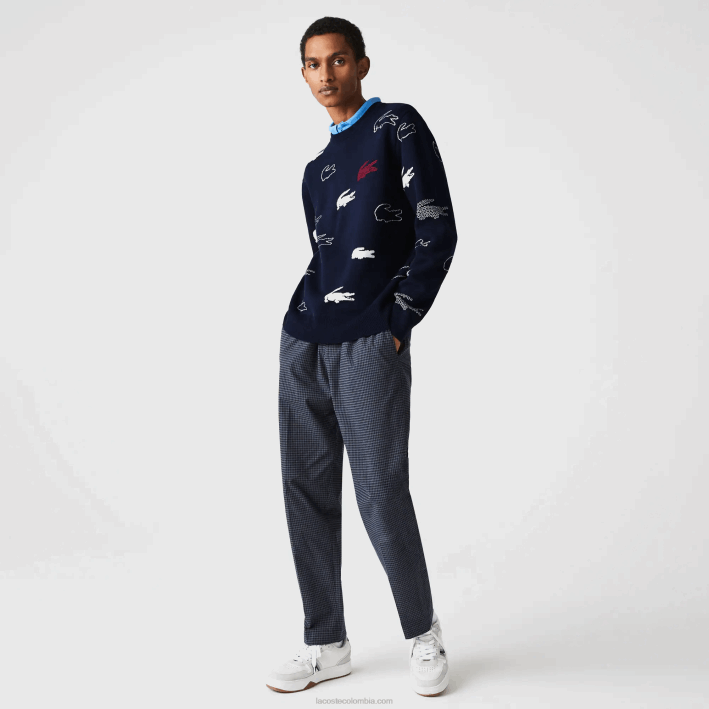 hombres Lacoste 6F241629 negro/blanco hhh jersey de jacquard de algodón orgánico con cuello redondo hecho en Francia hombres Lacoste 6F241629 negro/blanco hhh jersey de jacquard de algodón orgánico con cuello redondo hecho en Francia