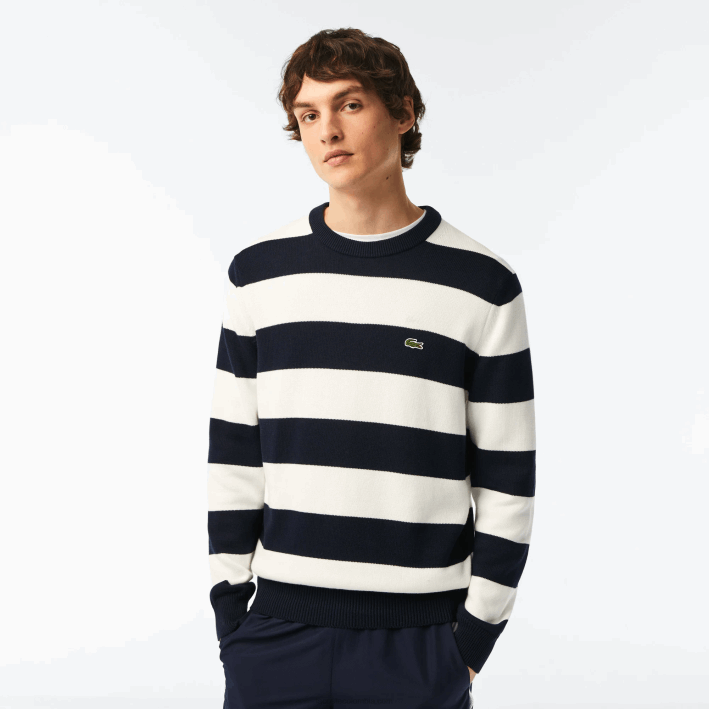 hombres Lacoste 6F24439 negro/blanco hhh jersey de punto de algodón orgánico a rayas