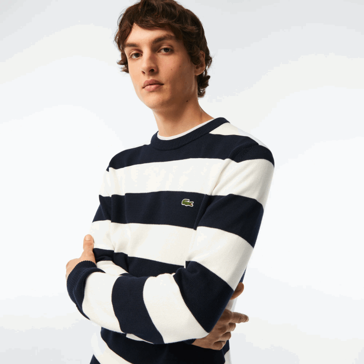 hombres Lacoste 6F24439 negro/blanco hhh jersey de punto de algodón orgánico a rayas
