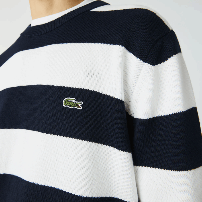 hombres Lacoste 6F24439 negro/blanco hhh jersey de punto de algodón orgánico a rayas