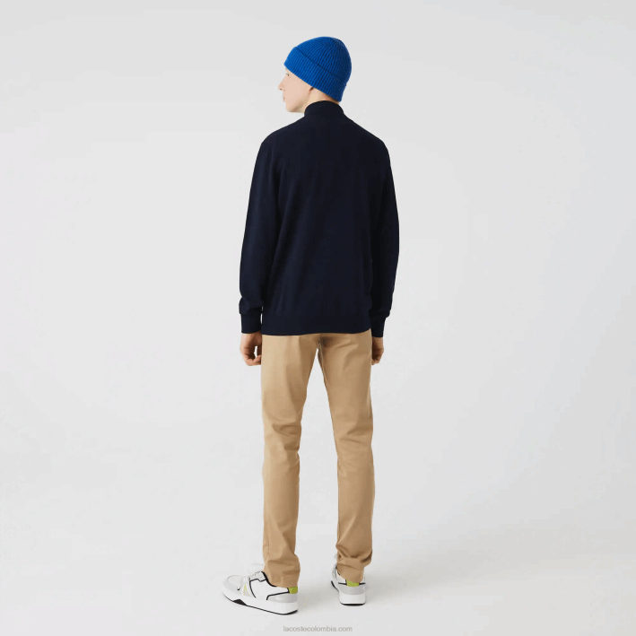 hombres Lacoste 6F24461 azul marino 166 jersey de algodón orgánico con cremallera y cuello alzado