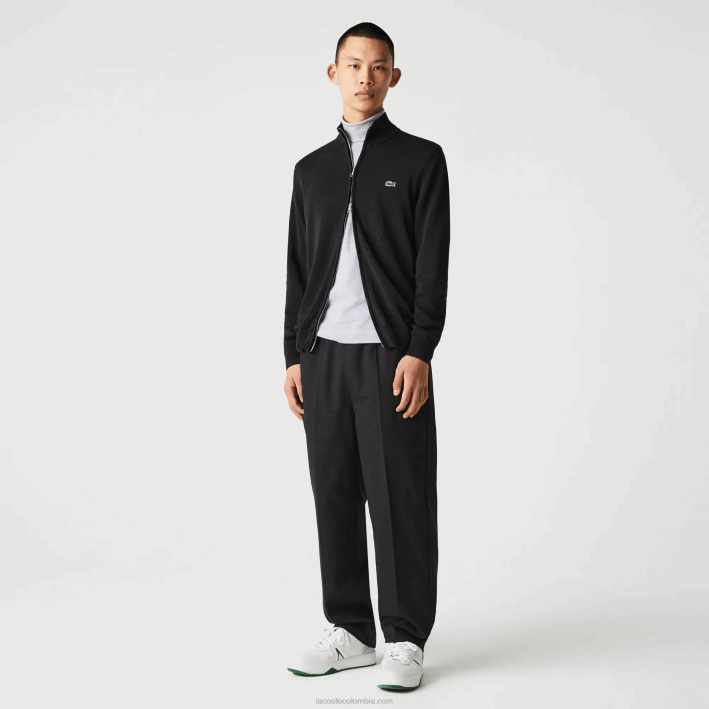 hombres Lacoste 6F24462 gris el6 jersey de algodón orgánico con cremallera y cuello alzado