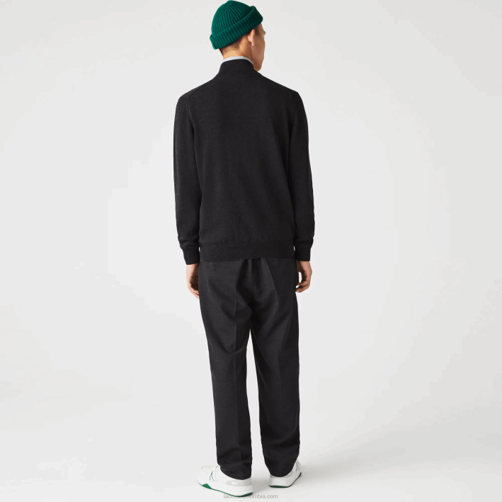 hombres Lacoste 6F24462 gris el6 jersey de algodón orgánico con cremallera y cuello alzado