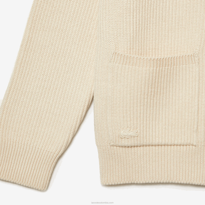 hombres Lacoste 6F24492 xfj blanco cárdigan de algodón orgánico con cuello de pico