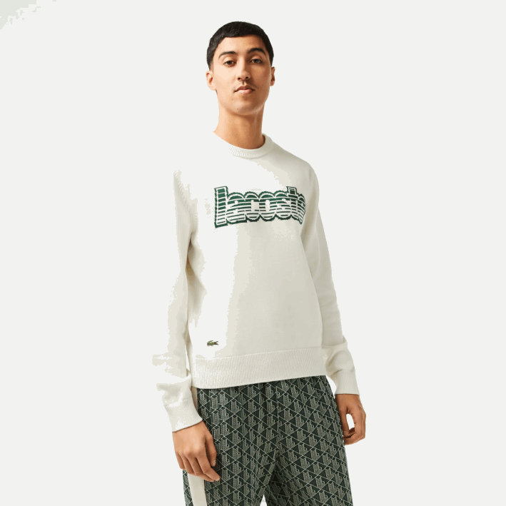 hombres Lacoste 6F24501 blanco verde x0n jersey de punto con cuello redondo