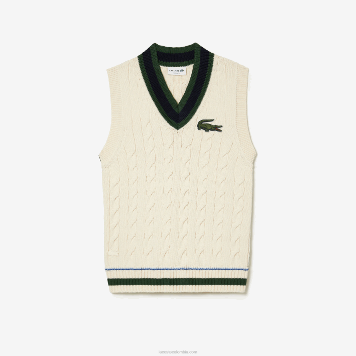 hombres Lacoste 6F24504 blanco r1t chaleco de punto de ochos en algodón orgánico