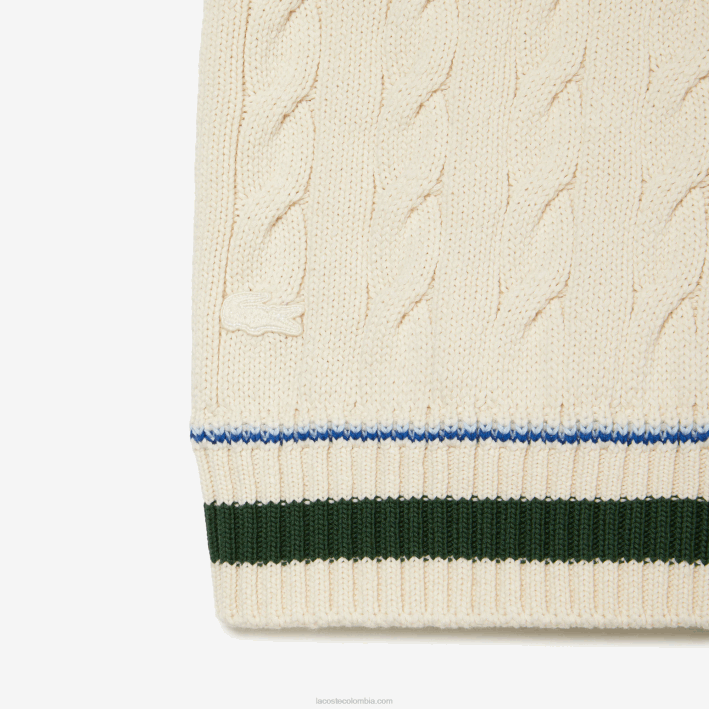 hombres Lacoste 6F24504 blanco r1t chaleco de punto de ochos en algodón orgánico