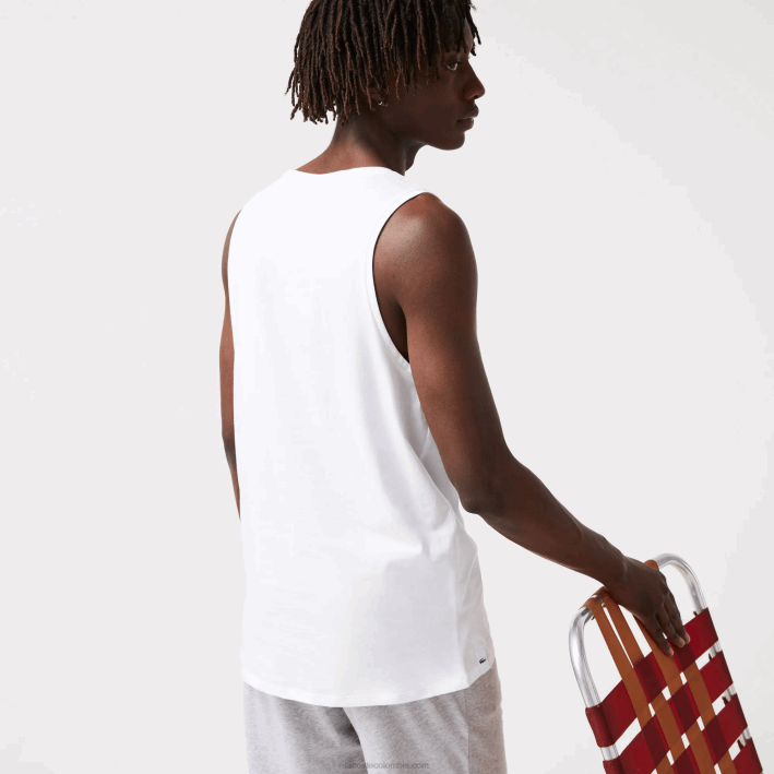 hombres Lacoste 6F241360 blanco 001 camiseta de tirantes de algodón pack de 3