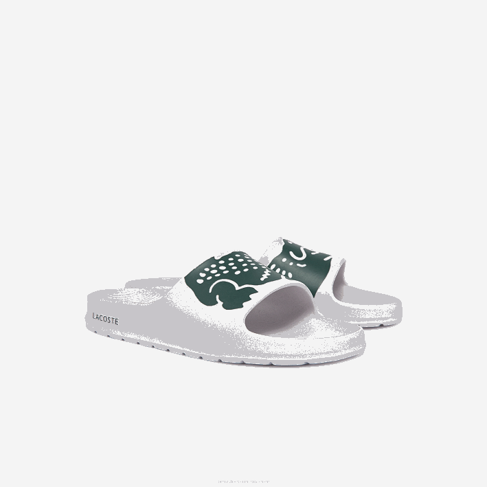 hombres Lacoste 6F241756 blanco y verde oscuro 1r5 chanclas sintéticas croco 2.0