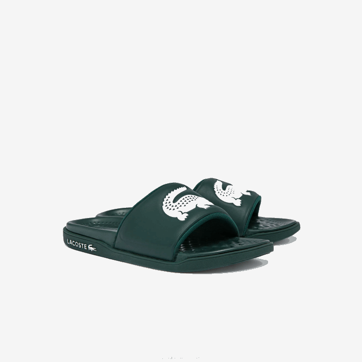 hombres Lacoste 6F241764 verde oscuro blanco 2d2 chanclas croco dualiste con correa sintética y logo