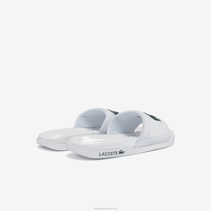 hombres Lacoste 6F241766 blanco y verde oscuro 1r5 chanclas croco dualiste con correa sintética y logo