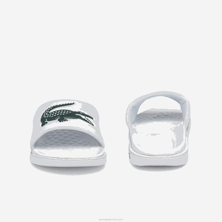 hombres Lacoste 6F241766 blanco y verde oscuro 1r5 chanclas croco dualiste con correa sintética y logo