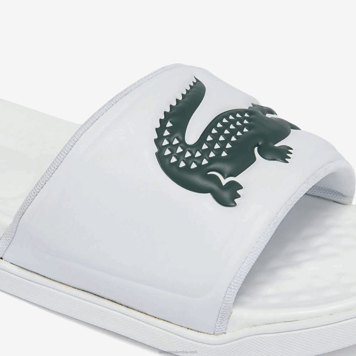 hombres Lacoste 6F241766 blanco y verde oscuro 1r5 chanclas croco dualiste con correa sintética y logo