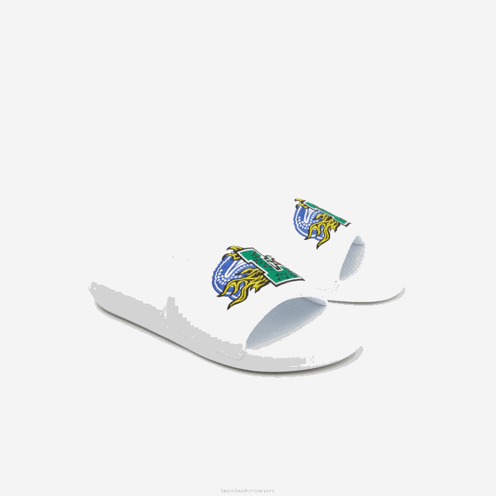 hombres Lacoste 6F241768 blanco/verde 082 chanclas sintéticas de cocodrilo