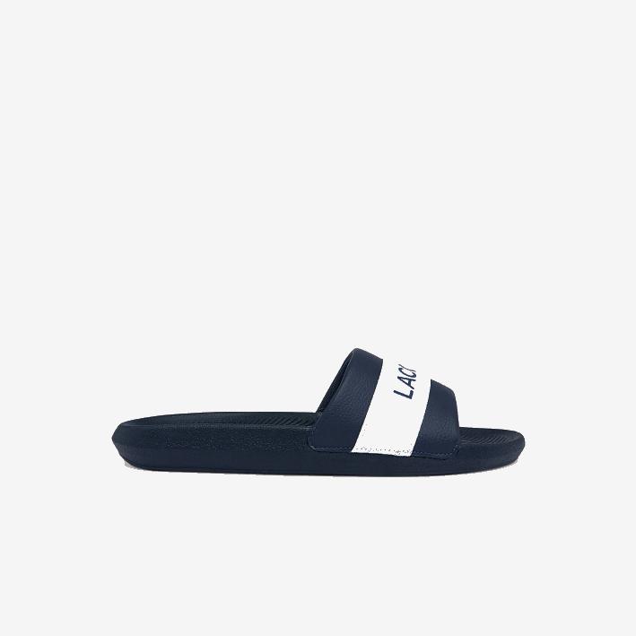hombres Lacoste 6F241775 azul marino y blanco 092 chanclas de tejido de cocodrilo con logo