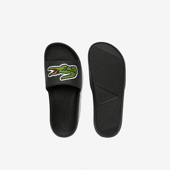 hombres Lacoste 6F241808 negro y verde 1b4 chanclas sintéticas de cocodrilo