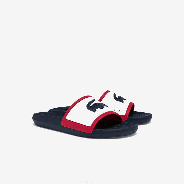 hombres Lacoste 6F241896 blanco/azul marino y rojo 407 chanclas tricolor de goma croco