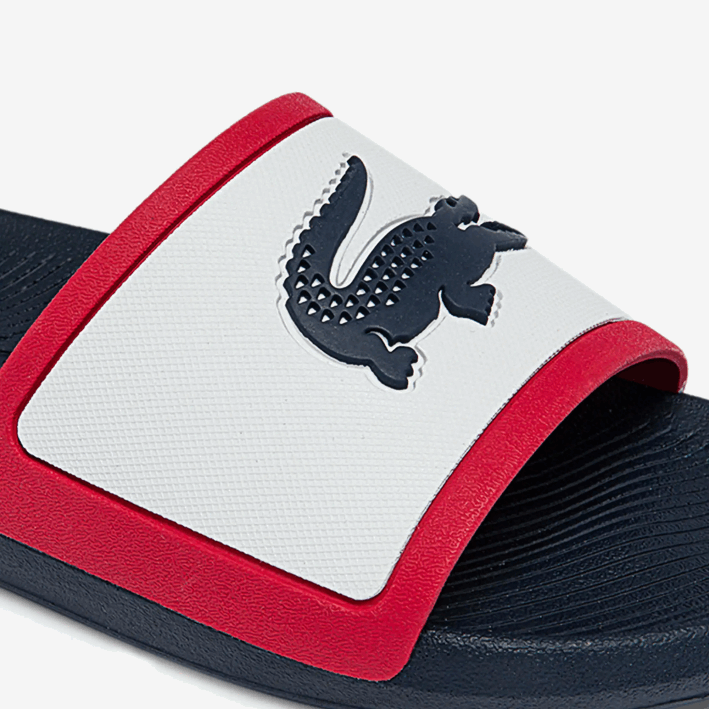 hombres Lacoste 6F241896 blanco/azul marino y rojo 407 chanclas tricolor de goma croco