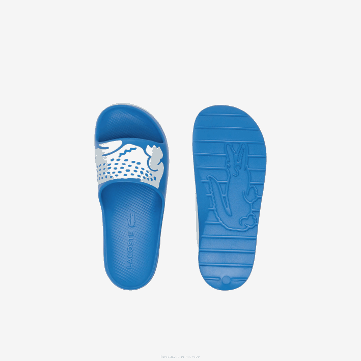 hombres Lacoste 6F241897 azul claro blanco 2k7 chanclas de piel sintética croco 2.0 con correa del logo