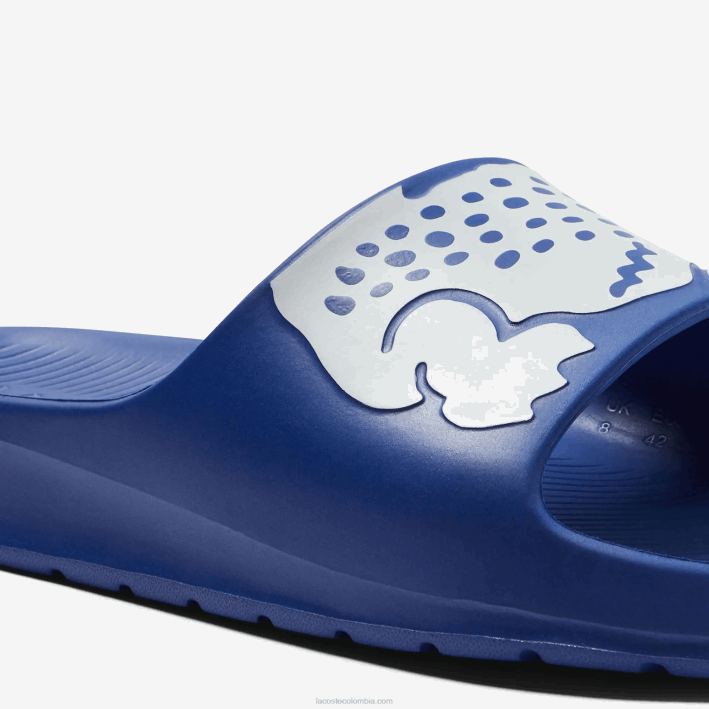 hombres Lacoste 6F241898 azul blanco 221 chanclas de piel sintética croco 2.0 con correa del logo