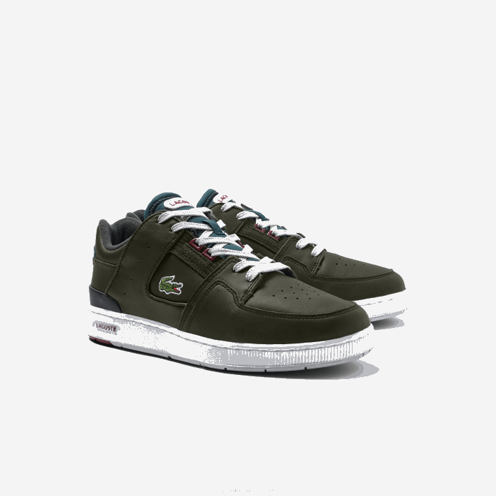 hombres Lacoste 6F241705 caqui y blanco 255 zapatillas Court Cage de cuero con contraste de color
