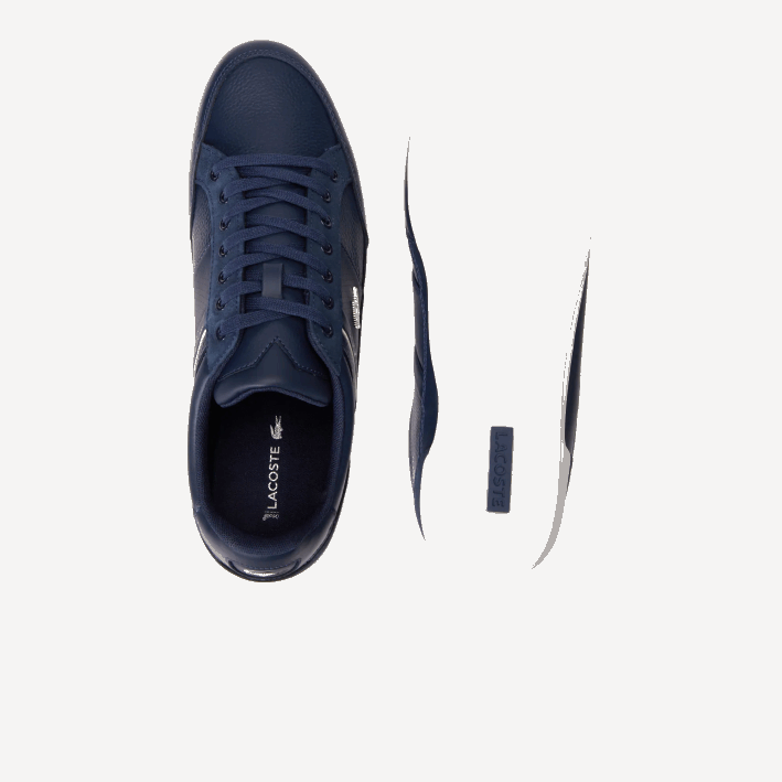 hombres Lacoste 6F241710 azul marino y blanco roto j18 zapatillas chaymon de piel