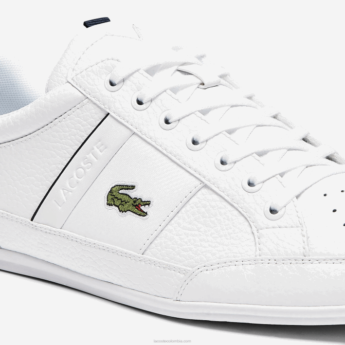hombres Lacoste 6F241713 blanco y azul marino 042 zapatillas chaymon de piel y material sintético