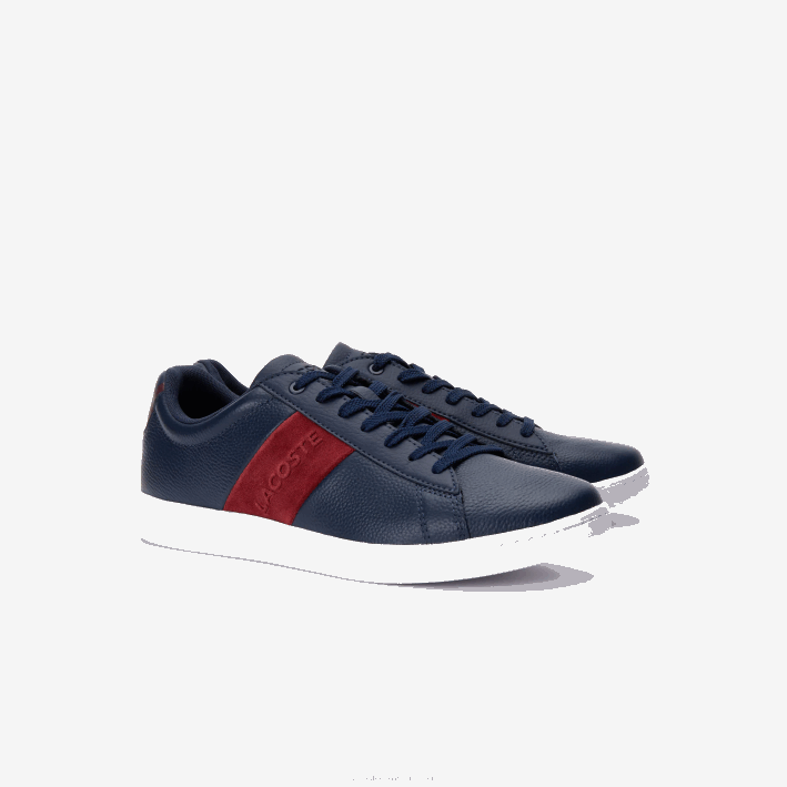 hombres Lacoste 6F241717 azul marino y rojo oscuro 5a5 zapatillas carnaby evo de piel y ante