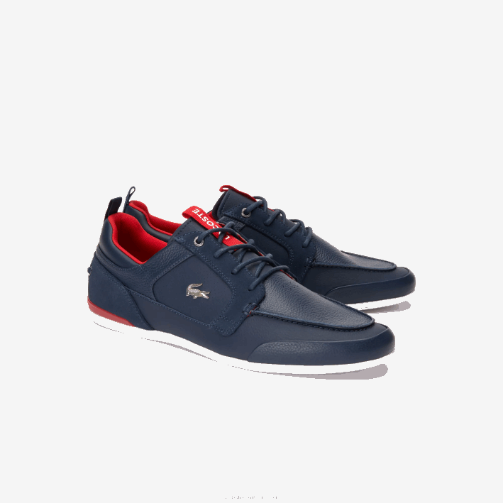 hombres Lacoste 6F241722 azul marino y rojo 144 náuticos de piel marina