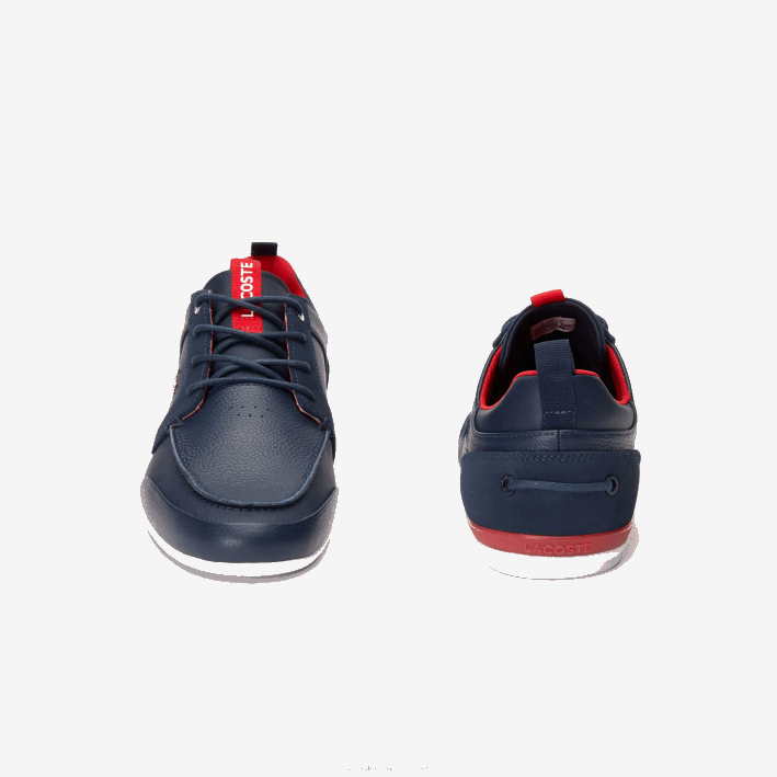 hombres Lacoste 6F241722 azul marino y rojo 144 náuticos de piel marina
