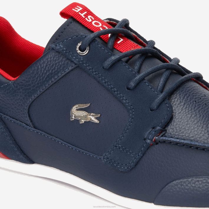 hombres Lacoste 6F241722 azul marino y rojo 144 náuticos de piel marina