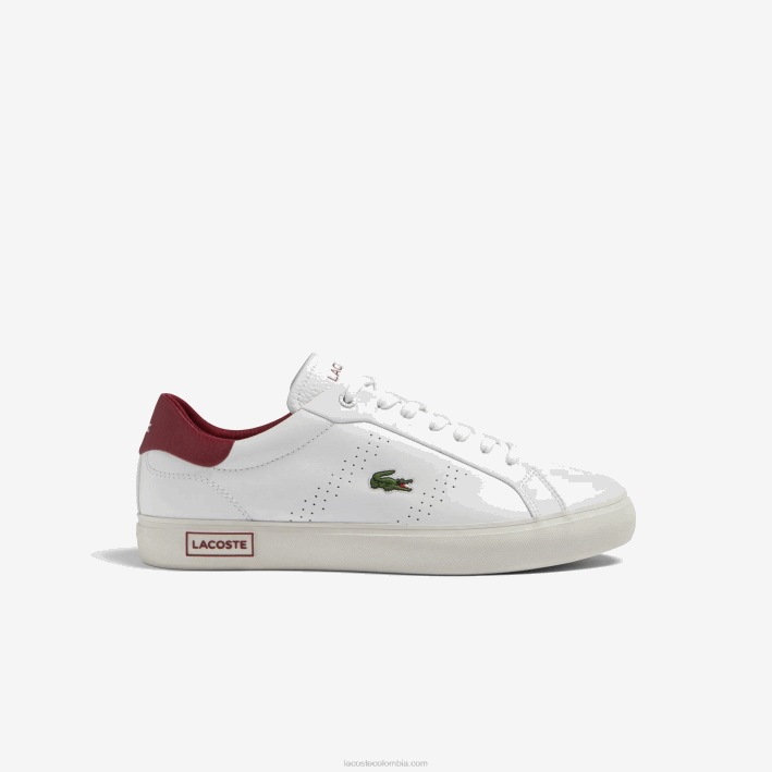 hombres Lacoste 6F241741 blanco y rojo 286 tenis powercourt 2.0 de cuero con tacón pop