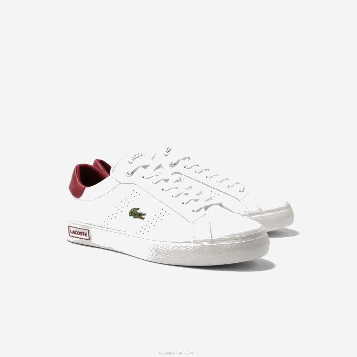 hombres Lacoste 6F241741 blanco y rojo 286 tenis powercourt 2.0 de cuero con tacón pop