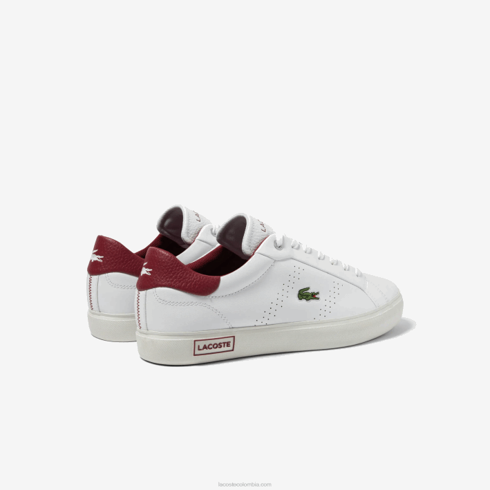 hombres Lacoste 6F241741 blanco y rojo 286 tenis powercourt 2.0 de cuero con tacón pop